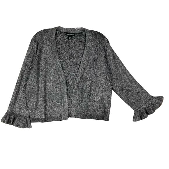 NWOT NINA LEONARD Cardigan XL Silver Black Sparkle Open Flared-Long-Sleeve - Picture 1 of 8